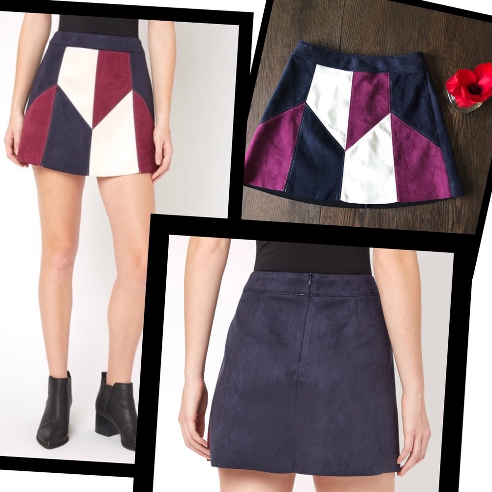 Abbeline Navy Geometric Patchwork Suede Mini Skirt - image 1